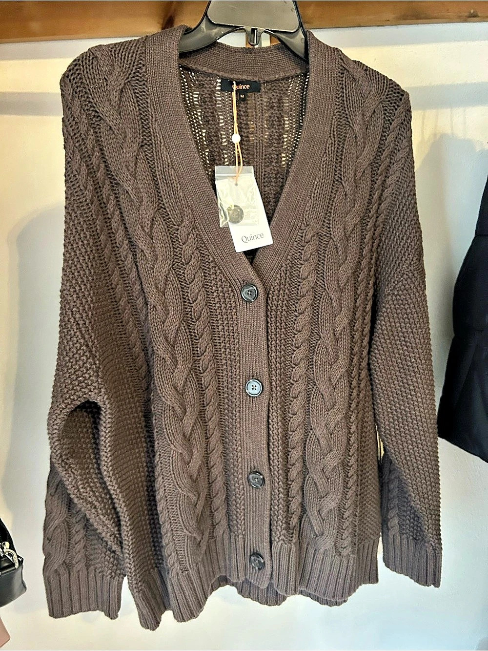 Quince 100% Organic Cotton Oversized Cable Cardigan Brown Medium